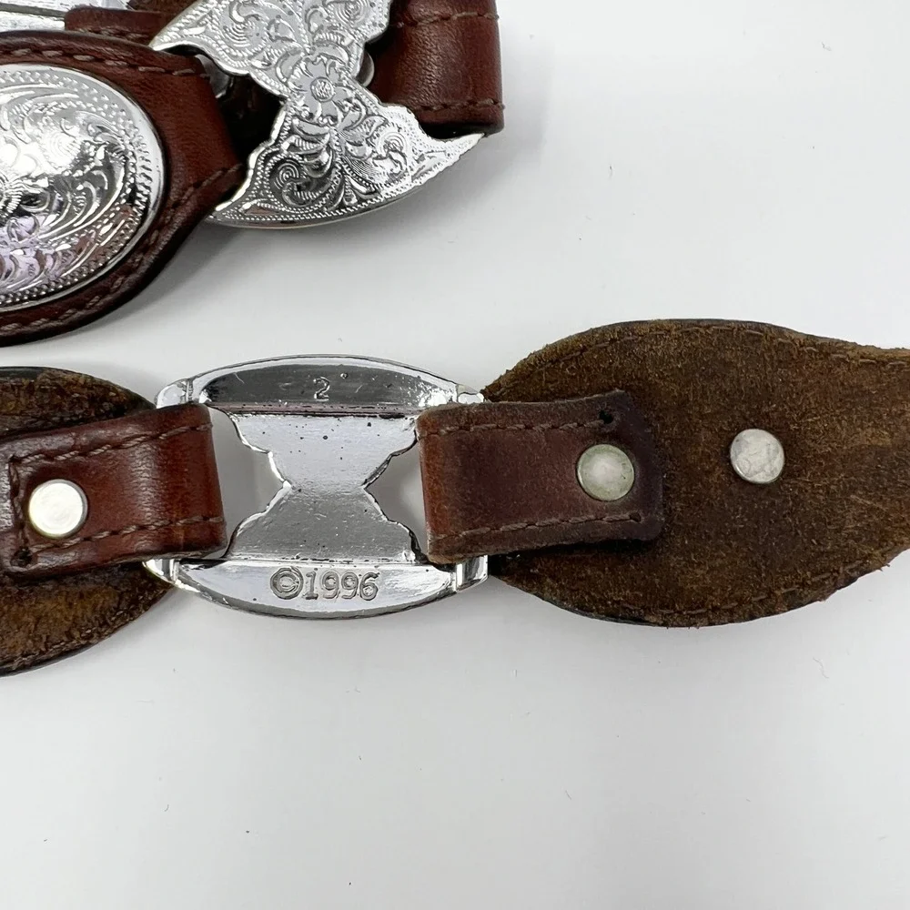 Vinntage Tony Lama USA 5297LWestern Brown Leather Silver Concho Belt Size 34 - Picture 10 of 13